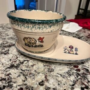 Coordinating vintage birdhouse plate and bowl